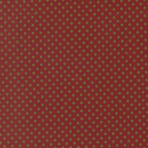 Moda Fabrics Chilly Sweetwater Star Bright Star Bright Red Red, fabric with a pattern of small green stars on a red background.
