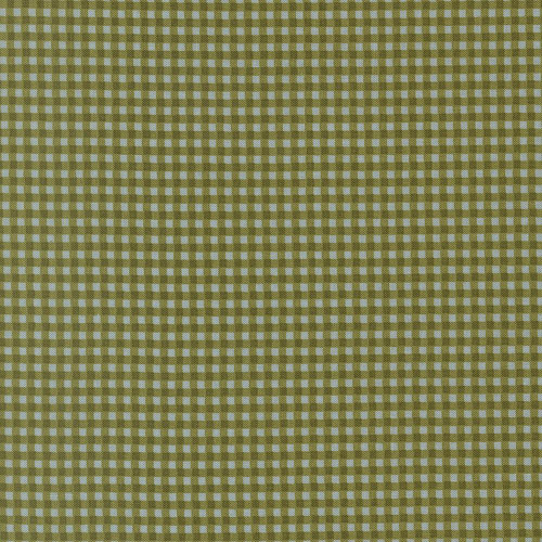 Moda Fabrics Chilly Sweetwater Gingham Check Gingham Pine Green, a checked fabric with small white and green gingham pattern.