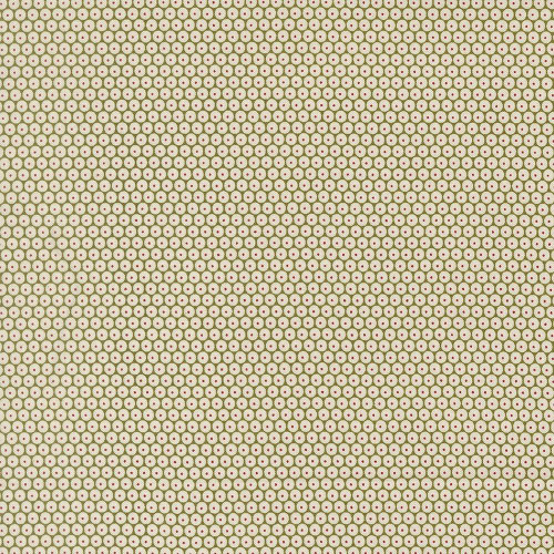 Moda Fabrics Chilly Sweetwater Snowball Dots Snowball Pine Green, a fabric pattern featuring small white circles with red dots inside on a green background.