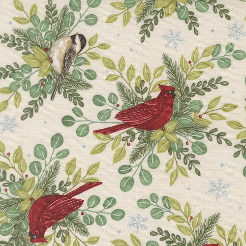 Moda Fabrics When Snow Falls Deb Strain Winter Birds Allover Snowy White Multi