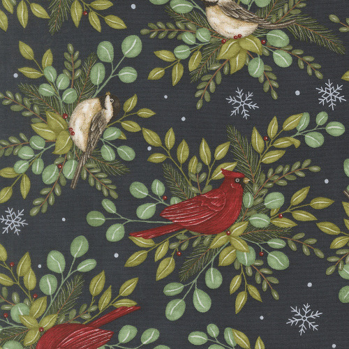 Moda Fabrics When Snow Falls Deb Strain Winter Birds Allover Night Sky Blue