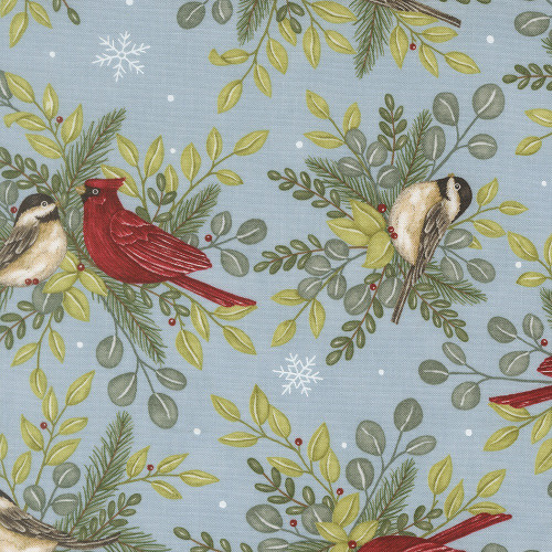 Moda Fabrics When Snow Falls Deb Strain Winter Birds Allover Winter Sky Blue