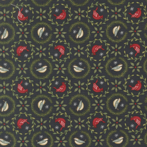 Moda Fabrics When Snow Falls Deb Strain Tiny Birds In Wreaths Night Sky Blue