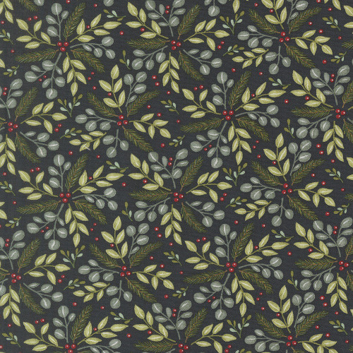 Moda Fabrics When Snow Falls Deb Strain Winter Greenery Night Sky Blue