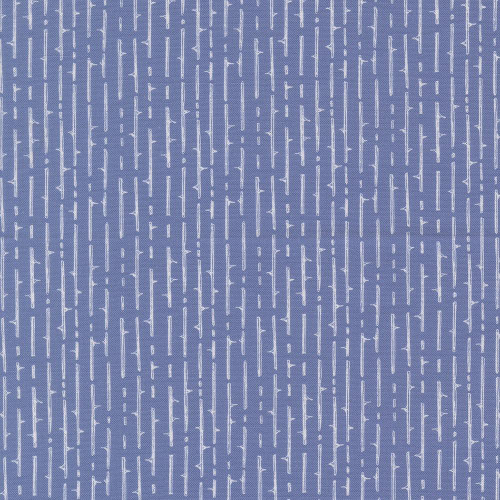 Moda Fabrics Coven Robin Pickens Thorny Stripes Dusk Blue, fabric with a pattern of white thorny stripes on a dusky blue background.