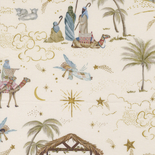 Moda Fabrics Silent Night Watercolour Heart Silent Night Scene Lamb Multi