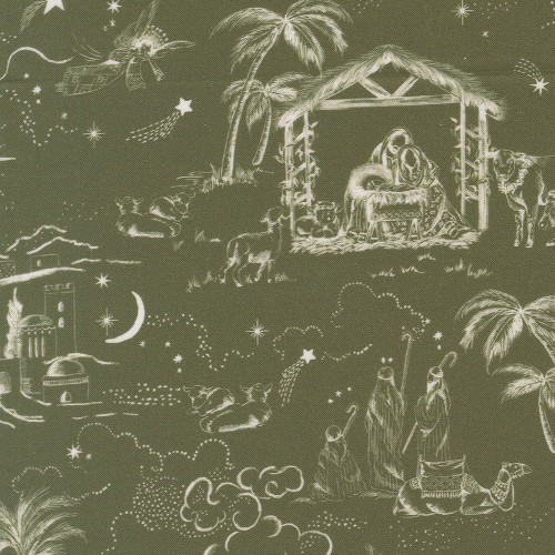 Moda Fabrics Silent Night Watercolour Heart Guided by a Star Scenic Holly Green