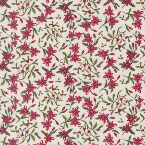 Moda Fabrics Silent Night Watercolour Heart Star of Bethlehem Floral Lamb Red