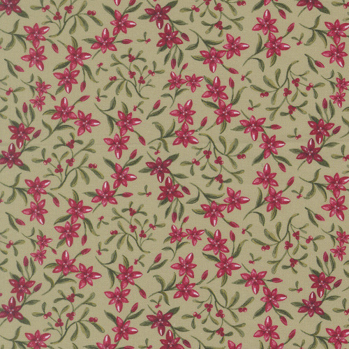 Moda Fabrics Silent Night Watercolour Heart Star of Bethlehem Floral Sage Green