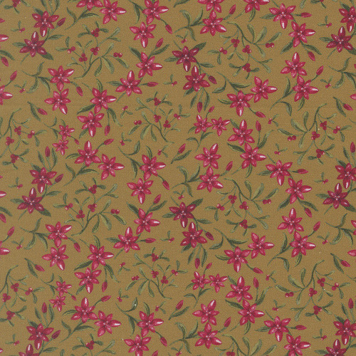 Moda Fabrics Silent Night Watercolour Heart Star of Bethlehem Floral North Sage Gold