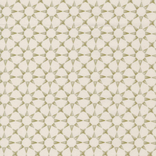 Moda Fabrics Silent Night Watercolour Heart Star Mosaic Lamb Green, fabric with a repeated pattern of hearts, stars, and a lamb in watercolor style in shades of green and cream.