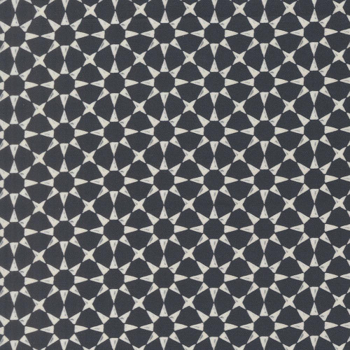 Moda Fabrics Silent Night Watercolour Heart Star Mosaic Holy Night Blue, intricate star and mosaic pattern in shades of blue and white.
