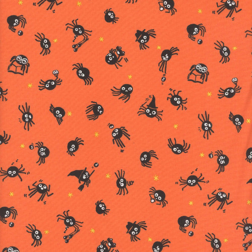 Moda Fabrics Freaky Familiars Ruby Star Society Spider Sense Pumpkin Orange