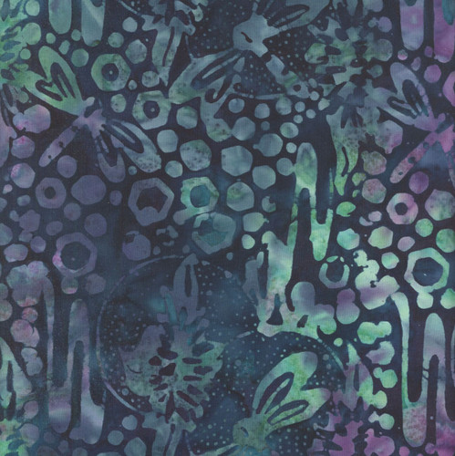 Batik Textiles Batik Fabrics Navy Teal Pink Purple Dragonfly Hex Bubbles