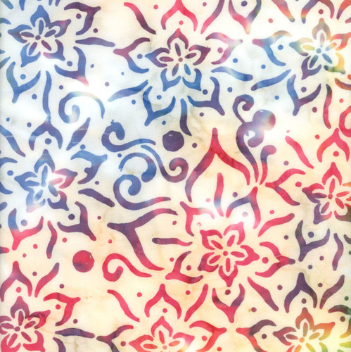 Batik Textiles Batik Fabrics Cream Blue Red Yellow Flower Blooms