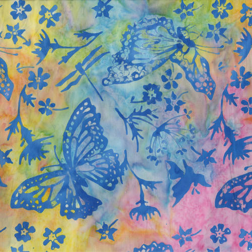 Batik Textiles Batik Fabrics Blue Yellow Green Pink Butterflies