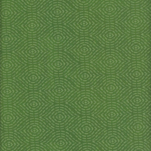 Lumin Fabrics White Owl Textiles Feathered Festivities Ovals Green, a fabric with a green background and a pattern of ovals and dashed lines in a lighter green shade.