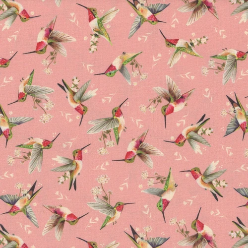 Benartex Fabrics Into the Meadow Katie Daisy Rose Pink Hummingbirds
