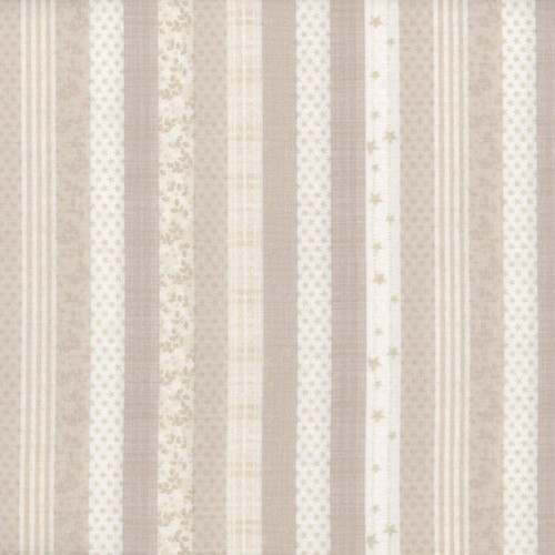 Benartex Fabrics American Valor Cheryl Haynes Natural Cream Patriotic Stripe, fabric with beige, cream, and tan stripes featuring stars and floral patterns.