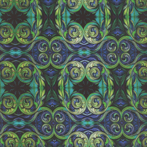 Benartex Fabrics Incandescent Paula Nadelstern Turquoise Purple Scroll Work