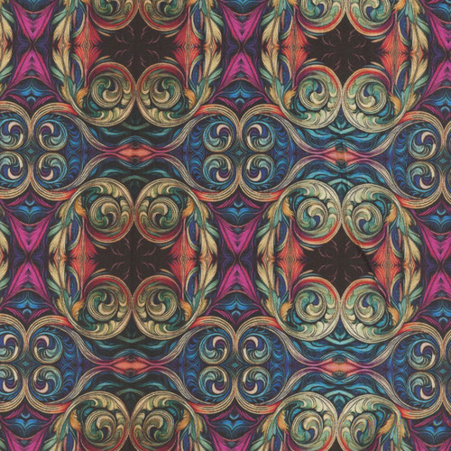 Benartex Fabrics Incandescent Paula Nadelstern Red Blue Purple Scroll Work