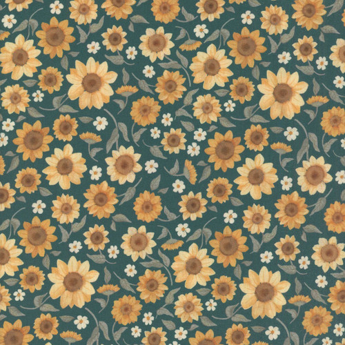 Benartex Fabrics Heirloom Garden by Fox and Fables Sunflower Fields Teal Blue Yellow