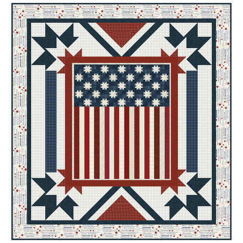 Benartex Fabrics American Valor Cheryl Haynes Unified Quilt Kit, quilt design featuring an American flag with stars and stripes in patriotic red, white, and blue colors.