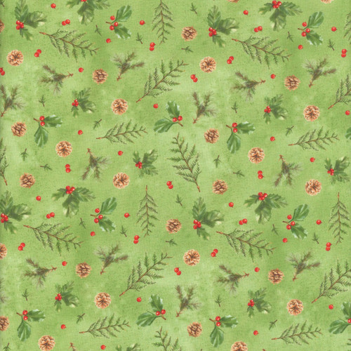 Lumin Fabrics White Owl Textiles Feathered Festivities Holly and Pine Green