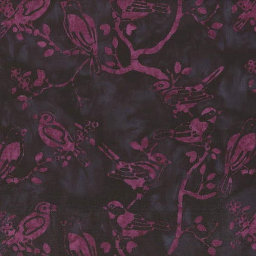 Riley Blake Fabrics Bakyard Birds Batiks Plum Dressing Purple Love Birds in a Tree