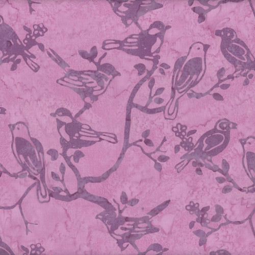 Riley Blake Fabrics Bakyard Birds Batiks Dusty Periwinkle Purple Love Birds in a Tree