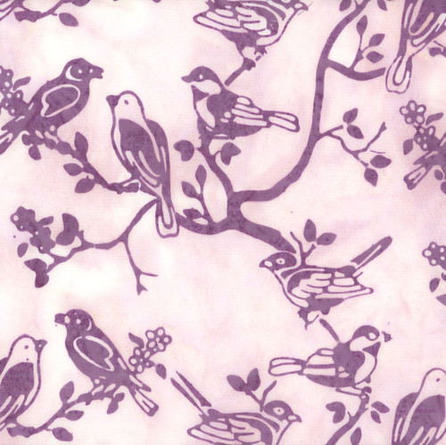 Riley Blake Fabrics Bakyard Birds Batiks Petal Pink Purple Cream Love Birds in a Tree