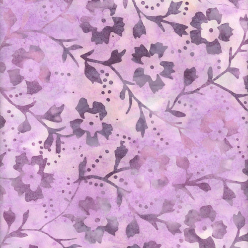 Riley Blake Fabrics Bakyard Birds Batiks Glowberry Pink Purple Flower Vine, fabric with pink and purple floral and vine pattern.