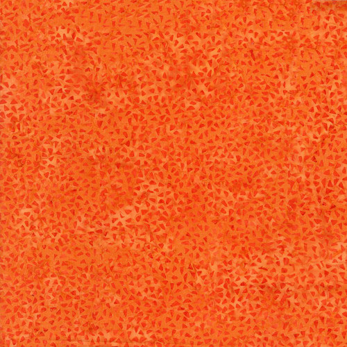 Timeless Treasures Fabrics Tonga Batiks Raven Halloween Small Triangle Dots Pumpkin Orange, fabric with a vibrant orange background and a pattern of small, scattered triangles in darker shades of orange.