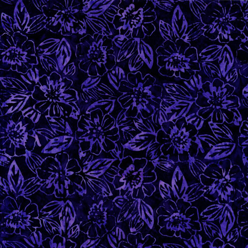Timeless Treasures Fabrics Tonga Batiks Lilypad Floral Plum Purple, vibrant floral batik fabric with purple and violet hues featuring lily pad and floral patterns.