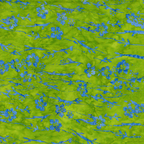 Timeless Treasures Fabrics Tonga Batiks Fandango Green Blue Flower Stems Electric Blue