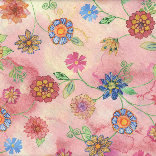 Timeless Treasures Fabrics Love Spell Spaced Floral Vines Love Pink Blue