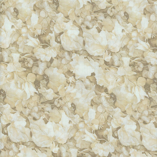 Timeless Treasures Fabrics Lumiere Packed Leaves Ecru Cream Grey