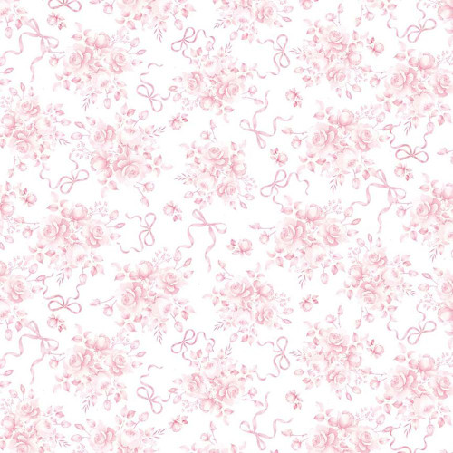 Timeless Treasures Fabrics Pretty In Pink Rose & Ribbons Bouquets White