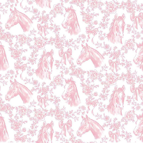 Timeless Treasures Fabrics Pretty In Pink Horses & Floral Garland Blush Pink, pink horses and floral garland pattern on fabric