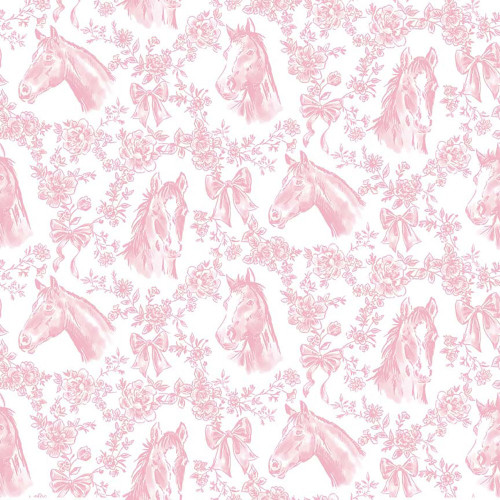 Timeless Treasures Fabrics Pretty In Pink Horses & Floral Garland Blush Pink