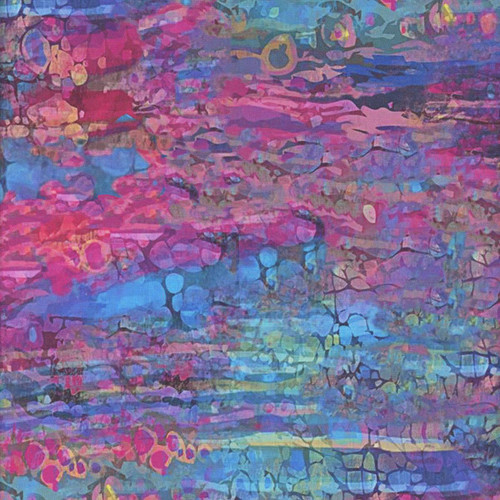 Timeless Treasures Fabrics Purrfect Patchwork Water Painted Tile Texture Multi, a vibrant and colorful textile fabric with a water-painted tile pattern in shades of pink, purple, blue, and green.