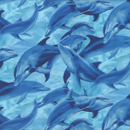 Timeless Treasures Fabrics Underwater Paradise Playful Dolphins Water Blue