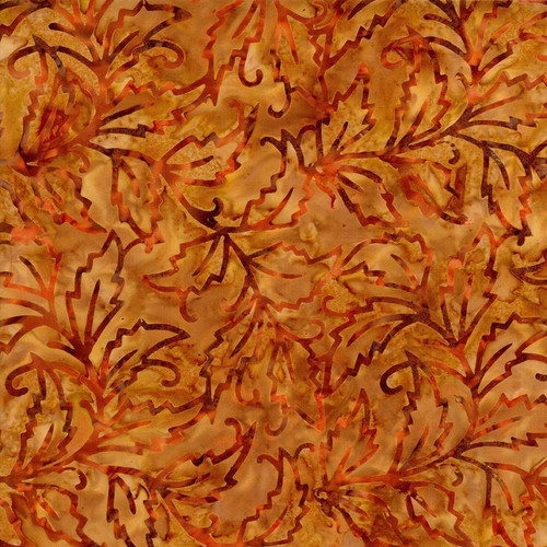 Timeless Treasures Fabrics Ember Tonga Batiks Rust Brown Fig Leaves