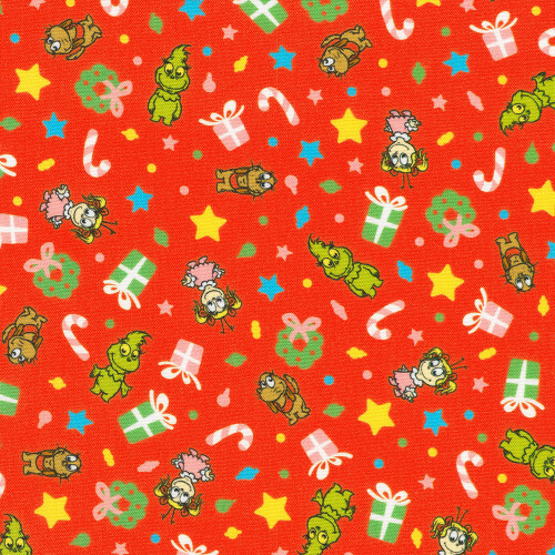 Robert Kaufman Fabrics Little Grinch Dr Seuss Characters Tossed Cindy Loo Max Grinch Gifts Red