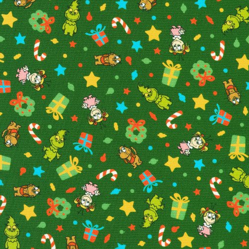 Robert Kaufman Fabrics Little Grinch Dr Seuss Characters Tossed Cindy Loo Max Grinch Gifts Green