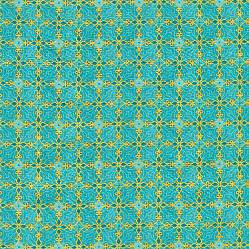 Robert Kaufman Fabrics Star of Wonder Turquoise Blue Gold Tiles