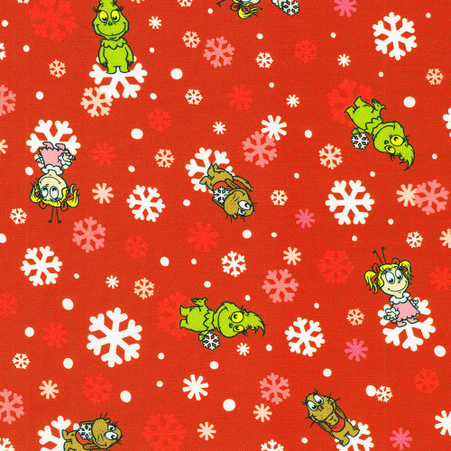 Robert Kaufman Fabrics Little Grinch Dr Seuss Characters Cindy Loo Max Grinch Snowflakes Red
