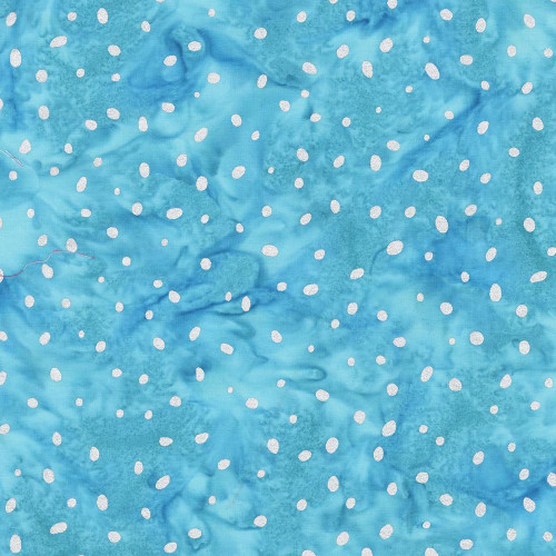 Windham Fabrics Anthology Batiks Jacqueline de Jonge Wonderful Feeling Winter Blue Twinkle, fabric with a winter blue background and white dot pattern.