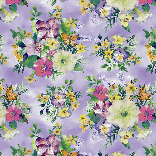 Windham Fabrics Violeta Whistler Studios Periwinkle Blue Purple Pansy Bouquets