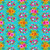 FreeSpirit Fabrics Riviera Odile Bailloeul Terrace Floral Blue, vibrant floral pattern with pink, orange, red, and blue flowers on a bright turquoise background.